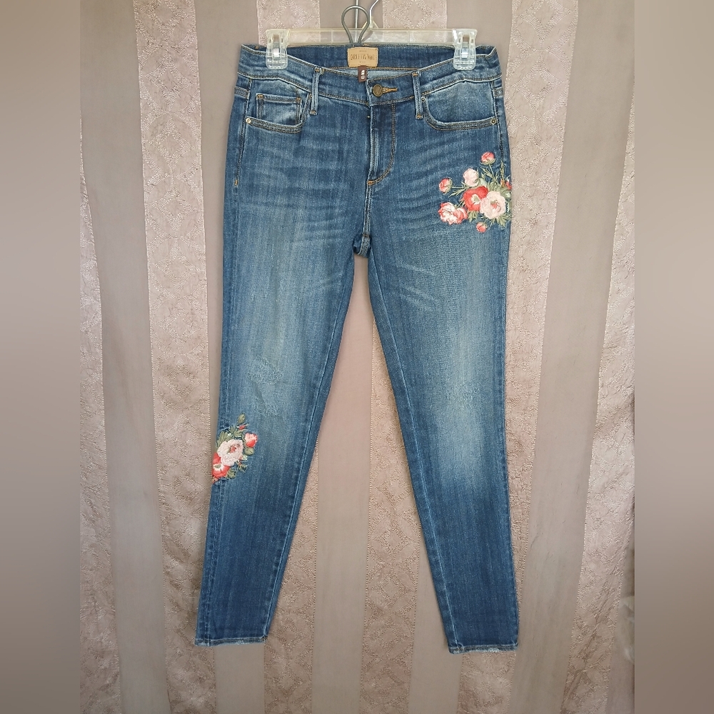 👖 Driftwood Wonen's Jeans BEAU Classic Fit Floral Embroidered Blue Jeans